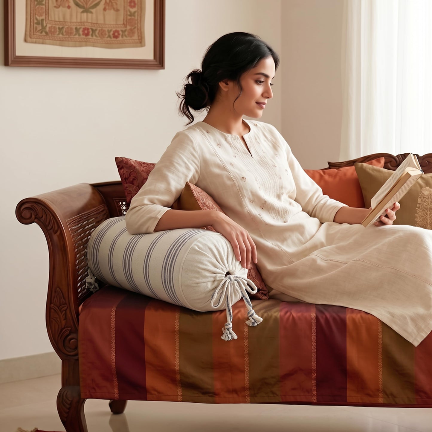 Beige & Grey Bolster Cover