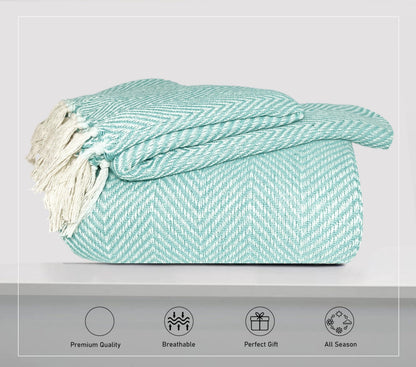 Pure Cotton Sky Blue Sofa Throw - Pack of 3