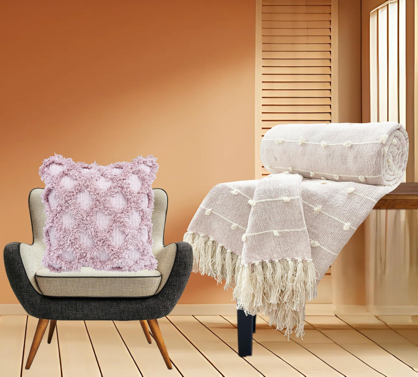 Pure Cotton Summer Pink Throw & Pink Cushion Cover