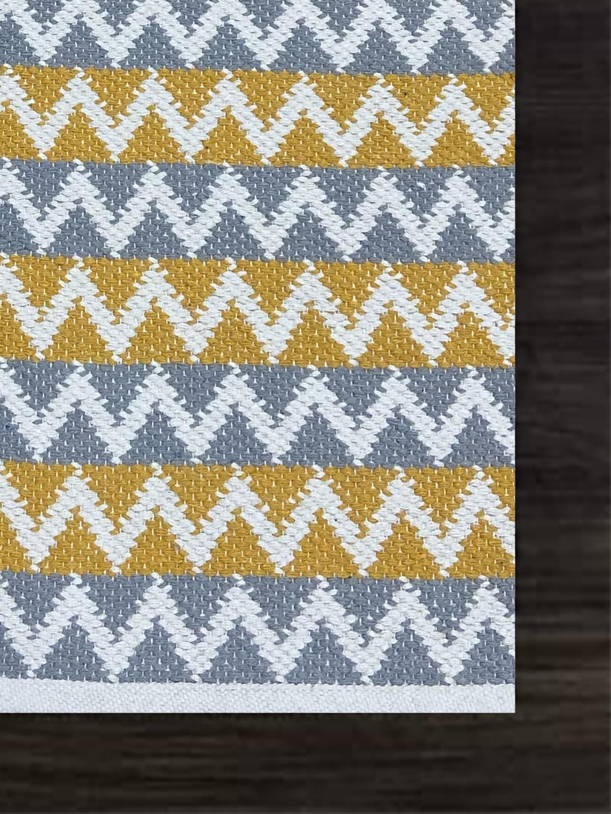 Pure Cotton Floor Rug  – Tuscan Sun Yellow & Grey | Hand-Woven | 3x5 Feet (36x60 Inches)
