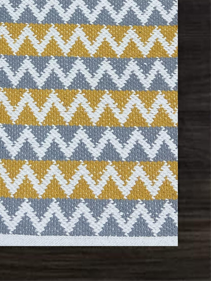 Pure Cotton Floor Rug  – Tuscan Sun Yellow & Grey | Hand-Woven | 3x5 Feet (36x60 Inches)