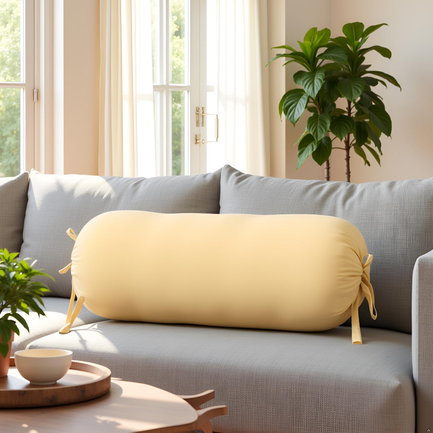 Pure Cotton Yellow Bolster Cover with Filler