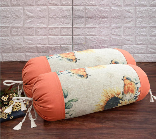 Orange Multi Cotton Bolster Cover (Pack of 2)