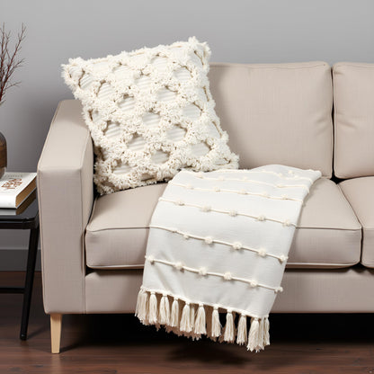 Pure Cotton Beige Sofa Throw & Cushion Cover