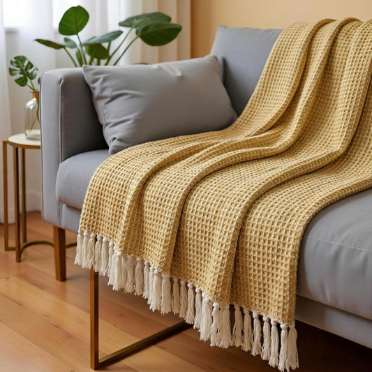 Yellow & Beige Honeycomb Throw