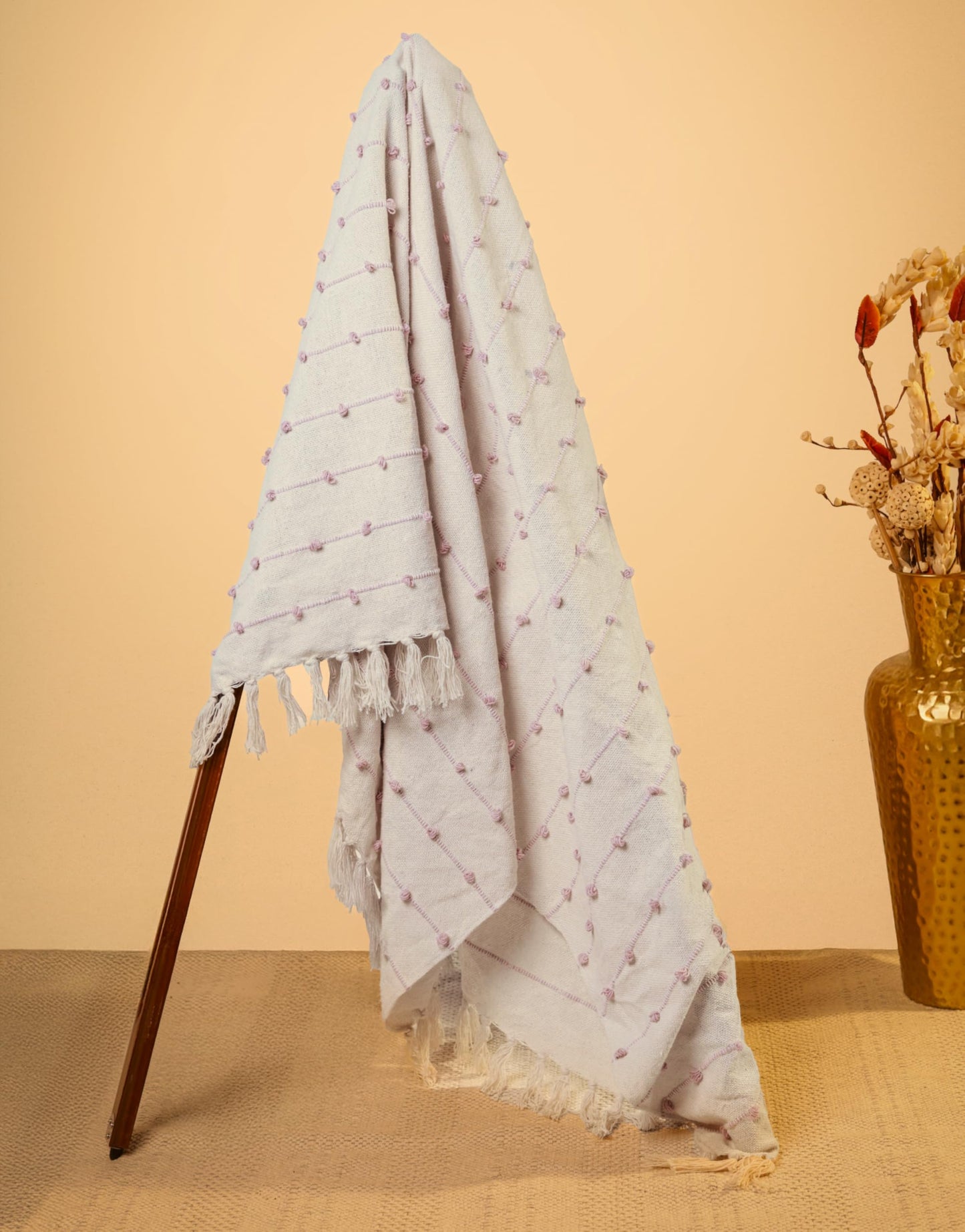 Pure Cotton Beige & Pink Throw & Cushion Cover