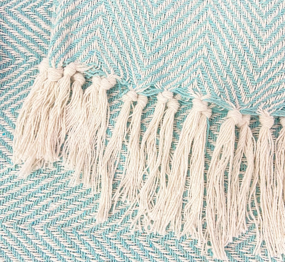 Pure Cotton Sky Blue Sofa Throw - Pack of 3