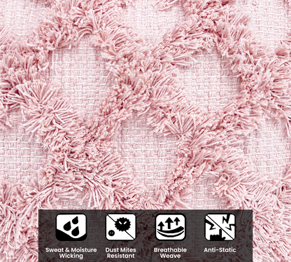 Decorative Tufted Cotton Cushion Cover | Pink | 18x18 Inches (45x45 cm)