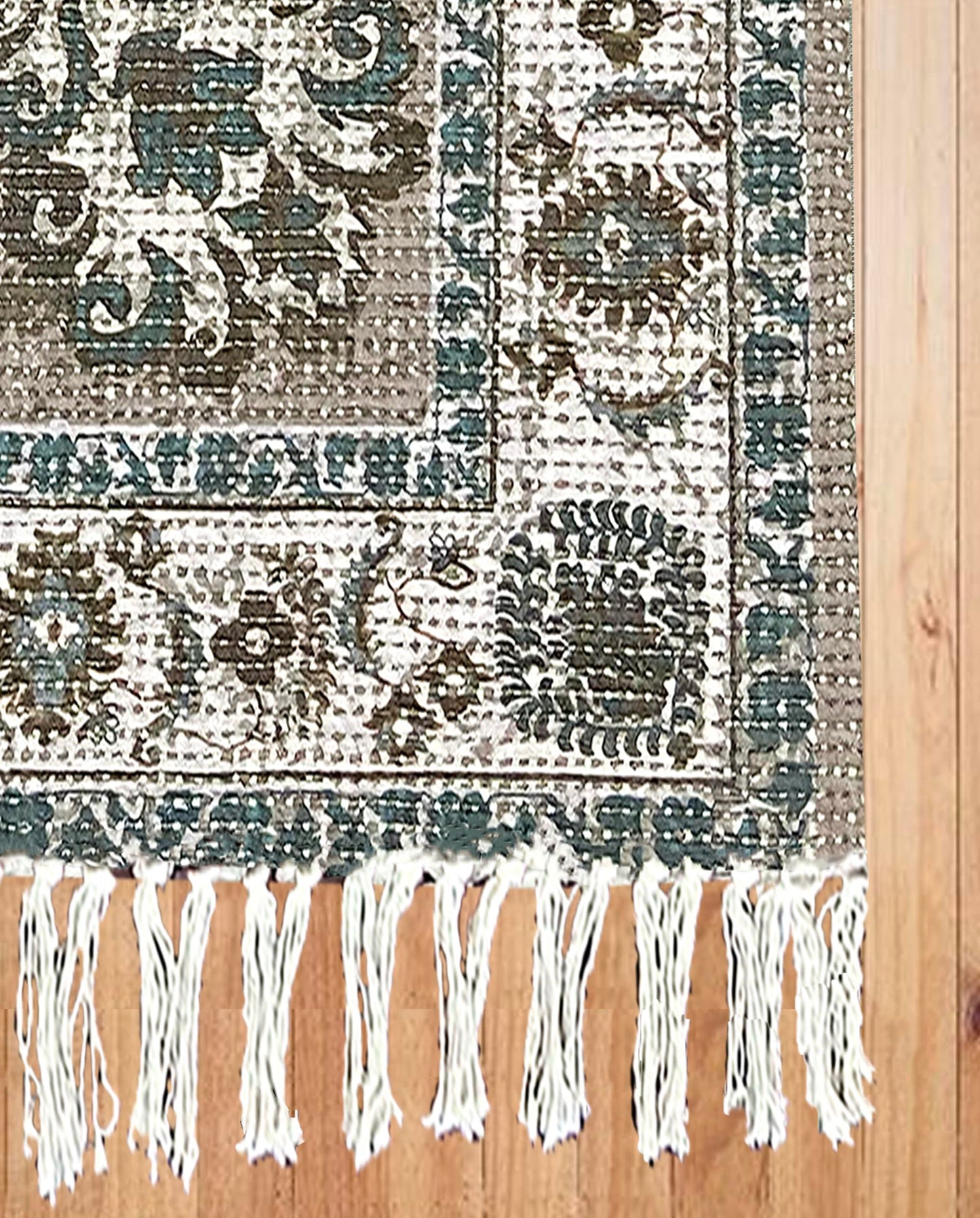 Pure Cotton Floor Rug – Green | Hand-Knitted | 4x6 Feet (48x72 Inches)