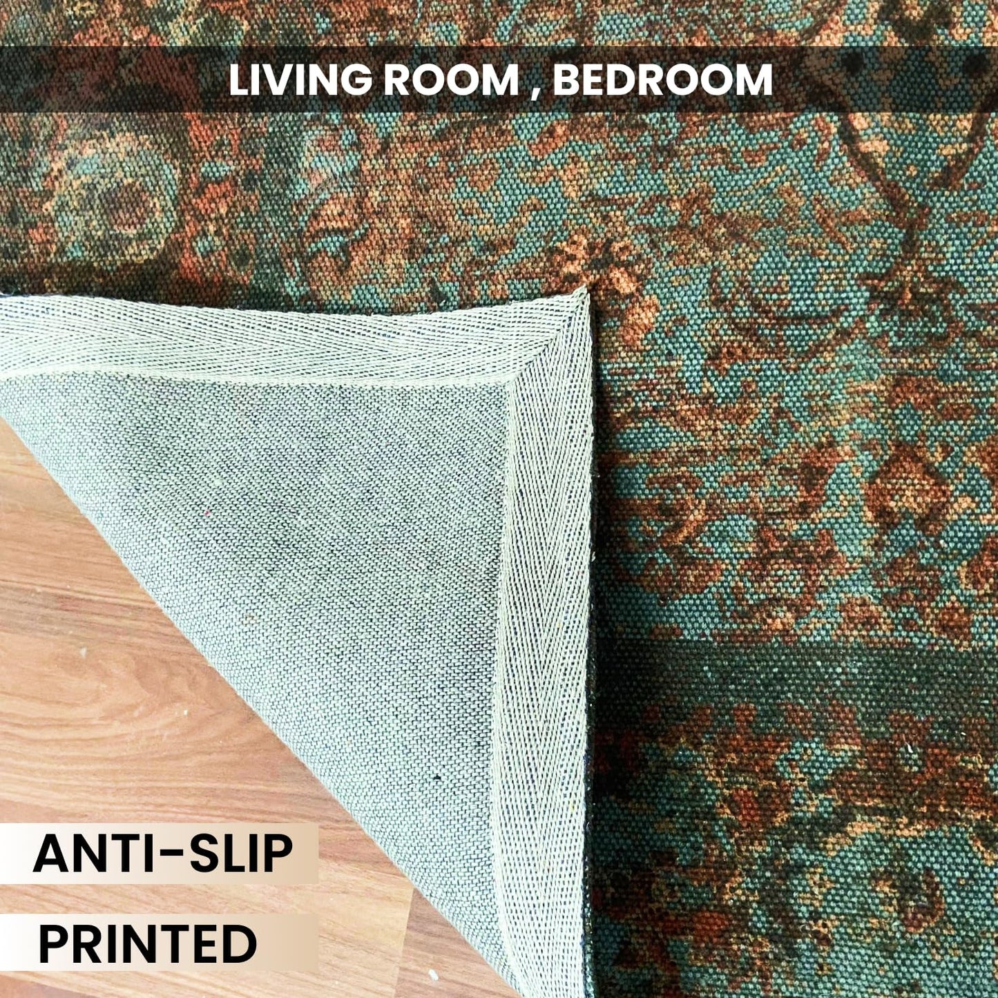 Pure Cotton Floor Rug – Green Multi | Hand-Knitted | 4x6 Feet (48x72 Inches)