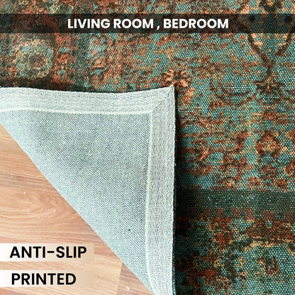 Pure Cotton Floor Rug – Green Multi | Hand-Knitted | 4x6 Feet (48x72 Inches)