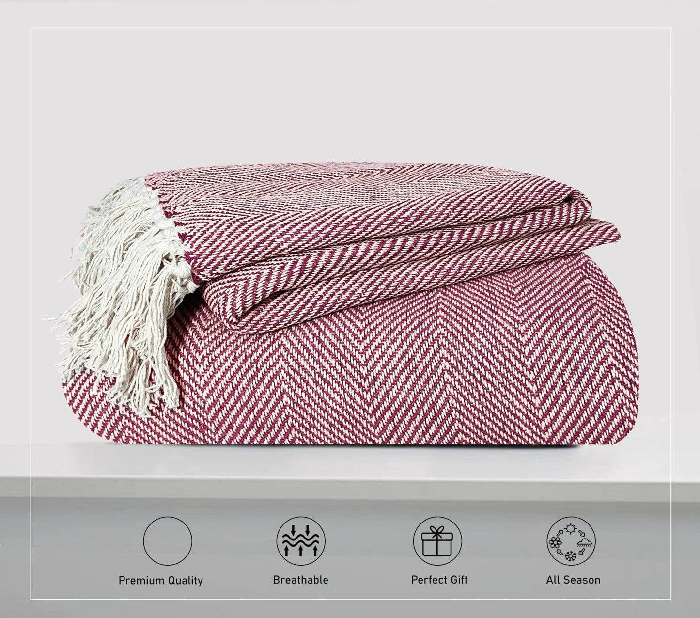 Pure Cotton Red Sofa Throw - Pack of 2