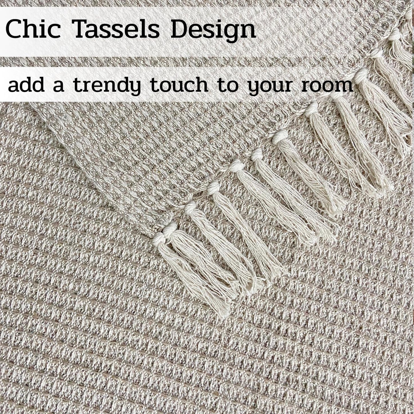 Hand-Knitted All Season Throw Blanket – Cotton Blend | Light Fawn & Beige | 80x52 Inches