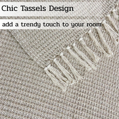 Hand-Knitted All Season Throw Blanket – Cotton Blend | Light Fawn & Beige | 80x52 Inches