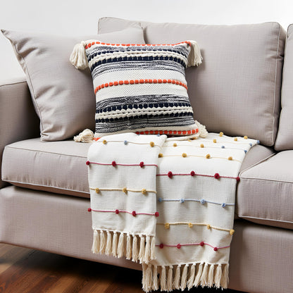 Pure Cotton Beige Multi Sofa Throw & Cushion Cover