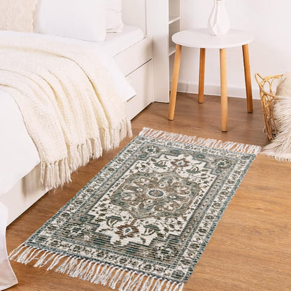 Braided Cotton & Jute Printed Floor Rug – Aegean Green | 2x3 Feet (24x36 Inches)