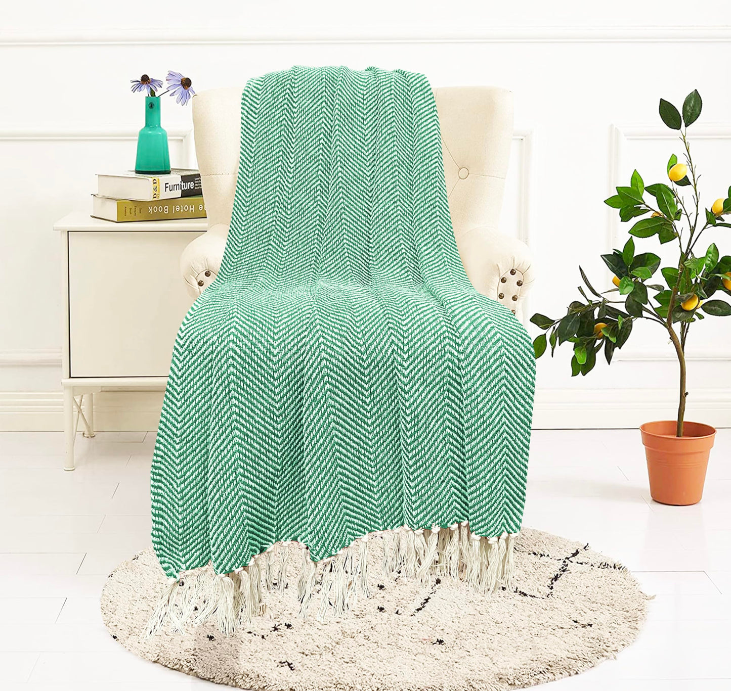 Pure Cotton Green Sofa Throw - Pack of 3