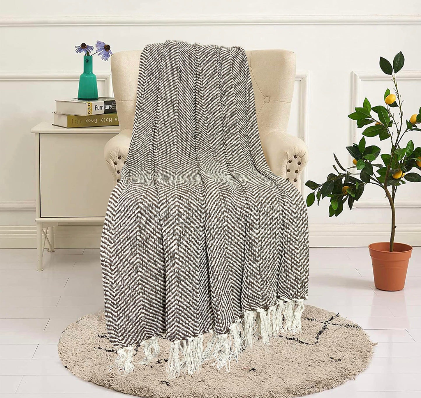 Pure Cotton  Brown Sofa Throw - Pack of 2