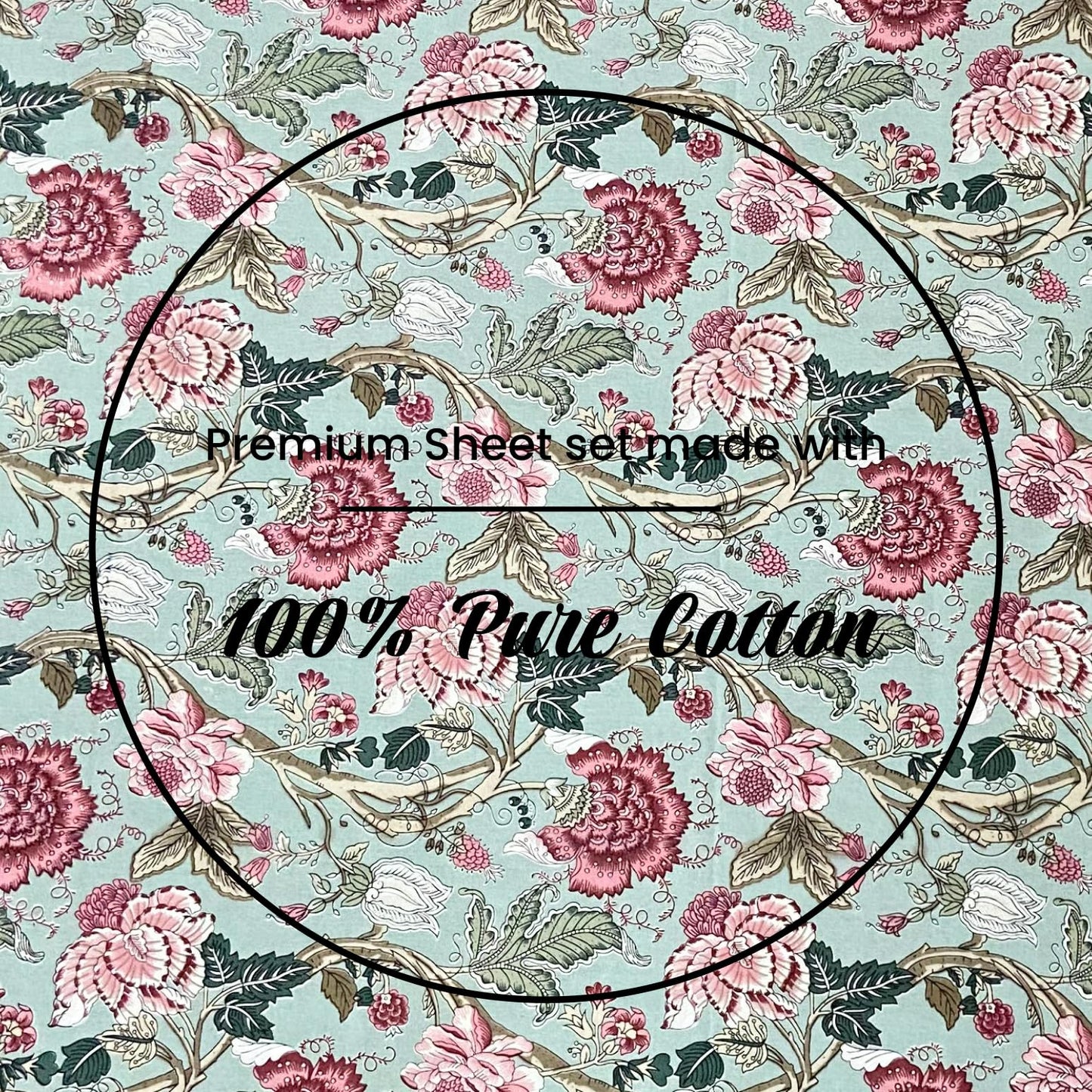 Beige & Blue Cotton Bedsheet