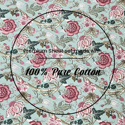 Beige & Blue Cotton Bedsheet