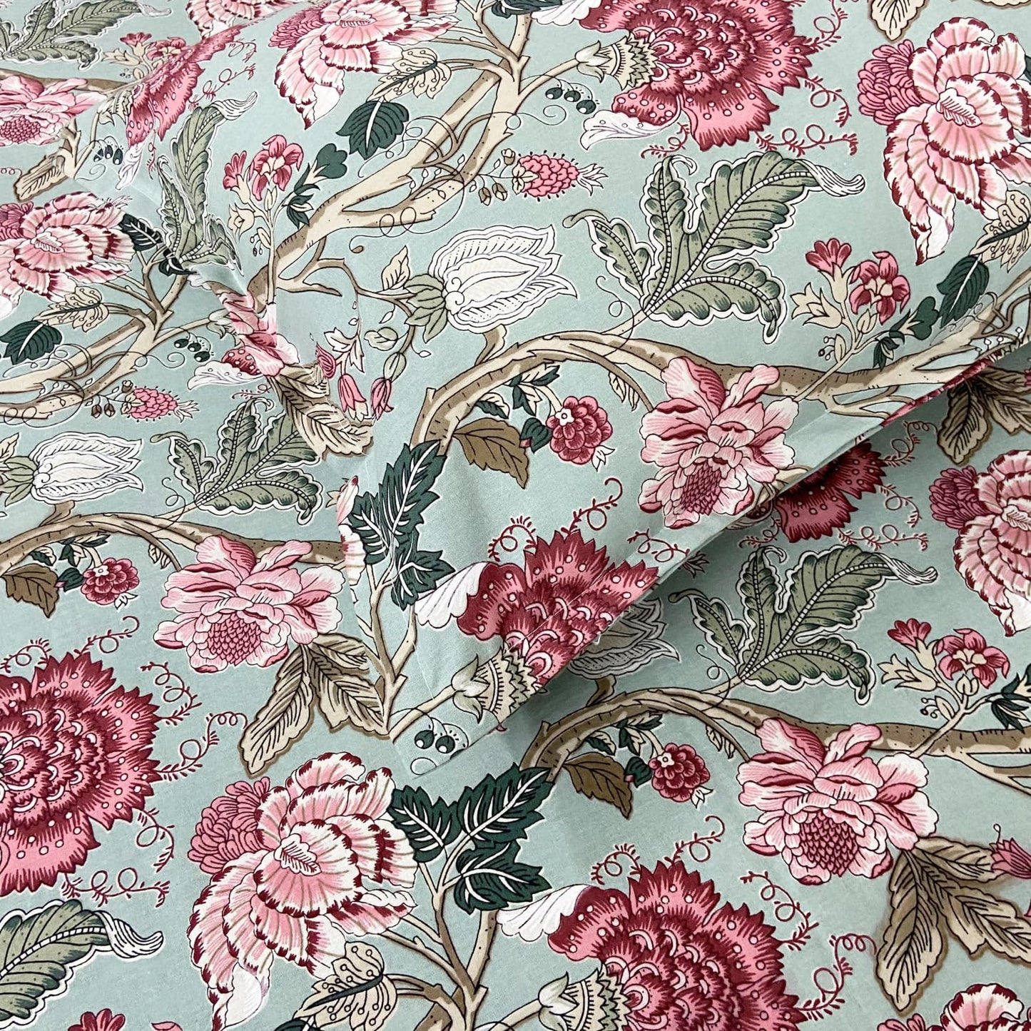 Beige & Blue Cotton Bedsheet