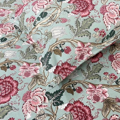 Beige & Blue Cotton Bedsheet