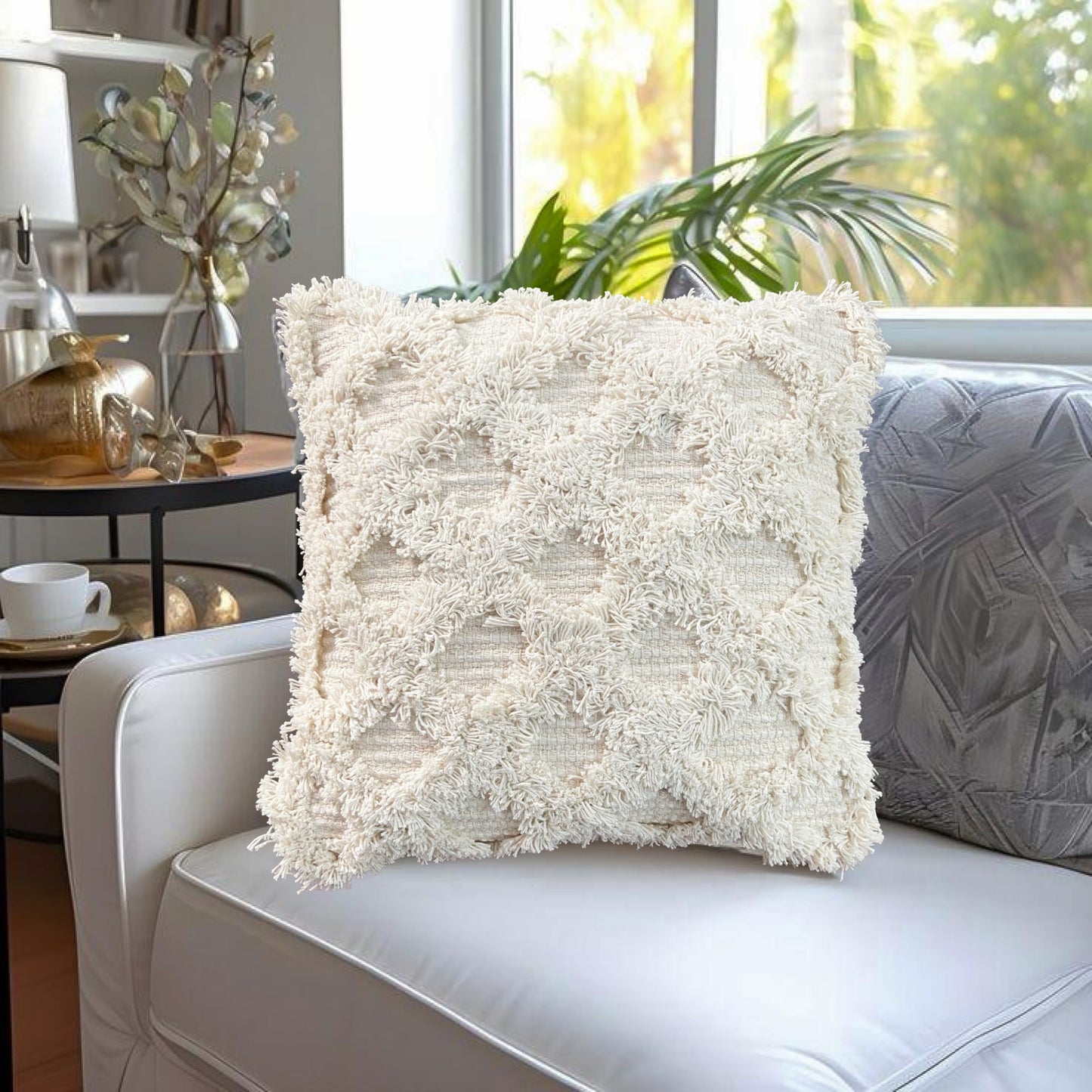 Pure Cotton Beige Sofa Throw & Cushion Cover