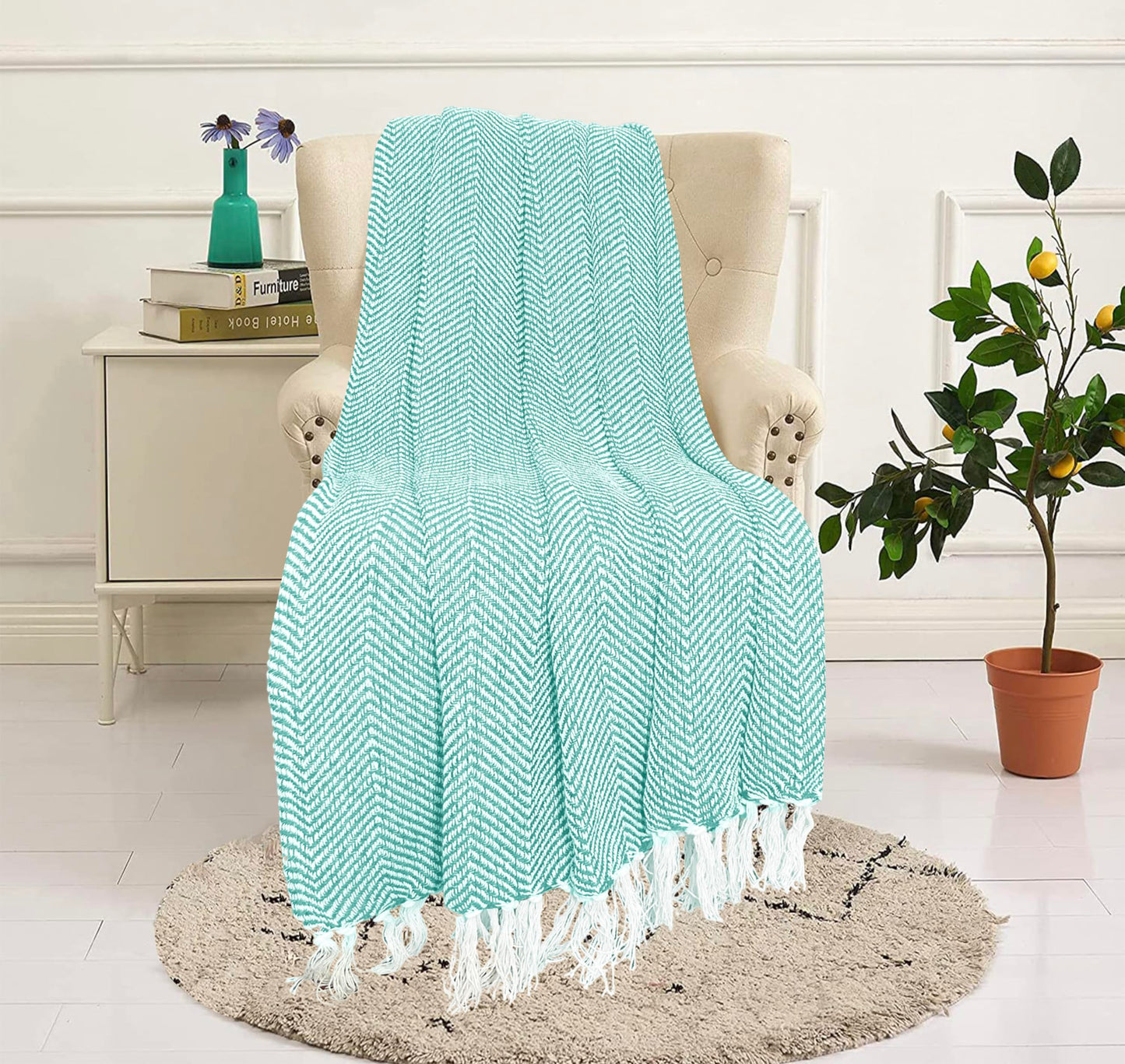 Pure Cotton Sky Blue Sofa Throw - Pack of 3