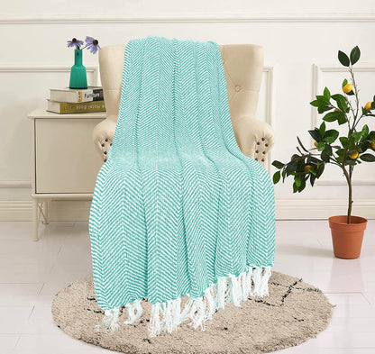 Pure Cotton Sky Blue Sofa Throw - Pack of 2
