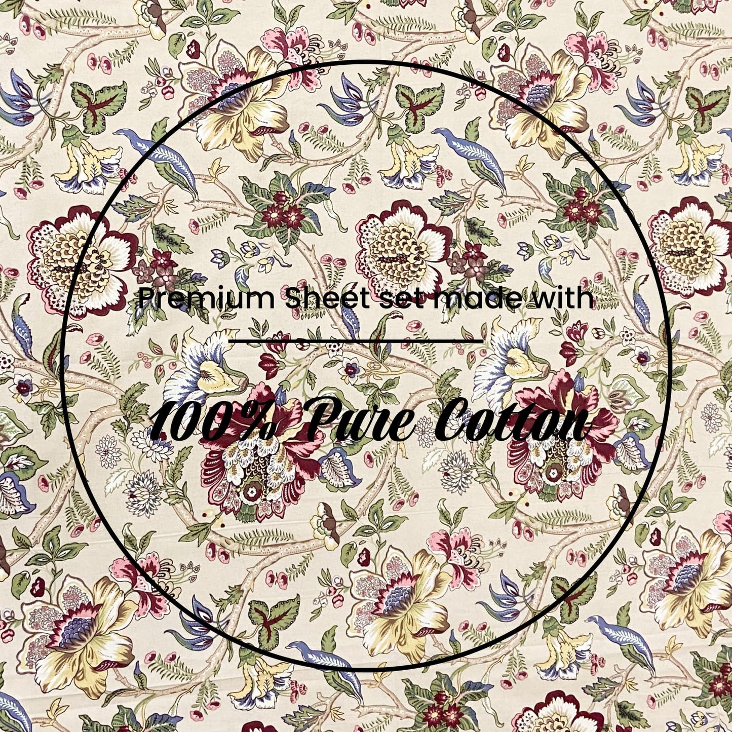 Beige Floral Cotton Bedsheet