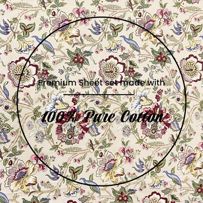 Beige Floral Cotton Bedsheet