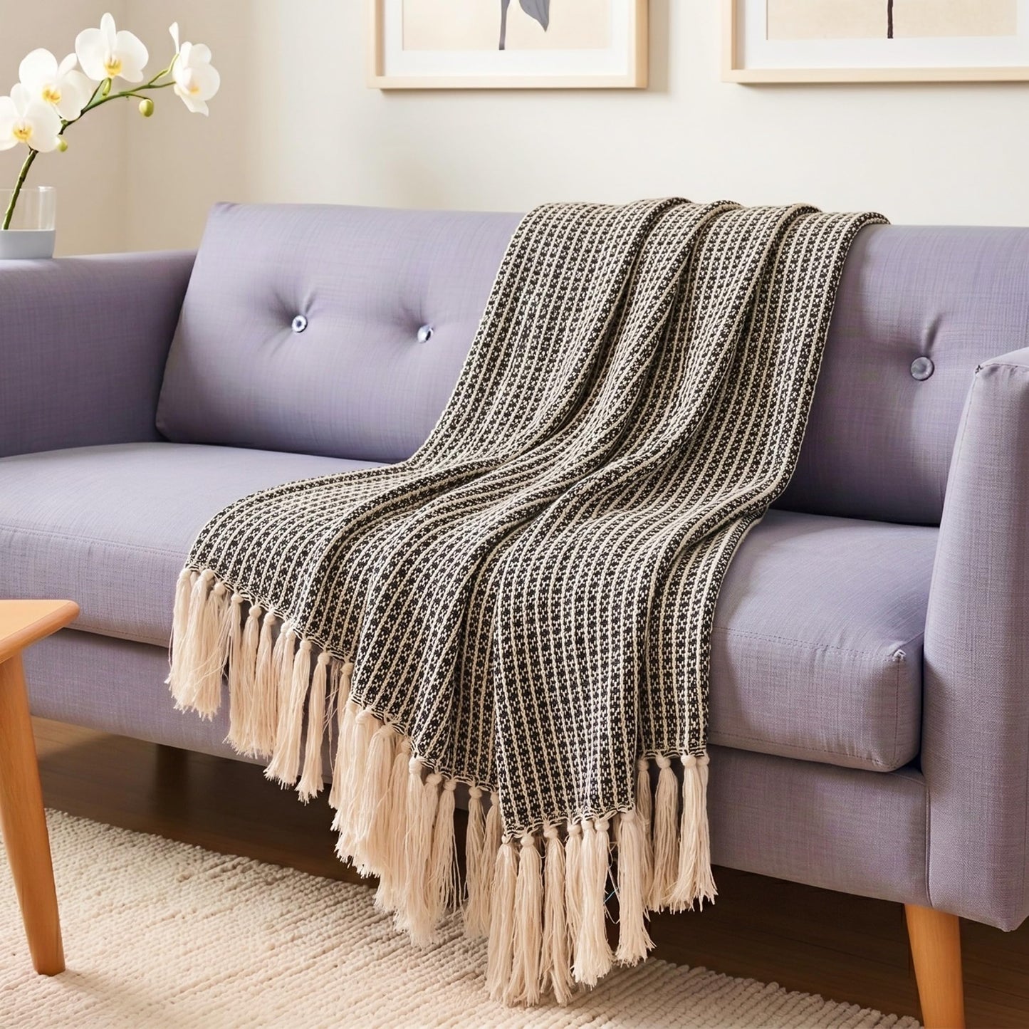 Black & Beige Honeycomb Throw