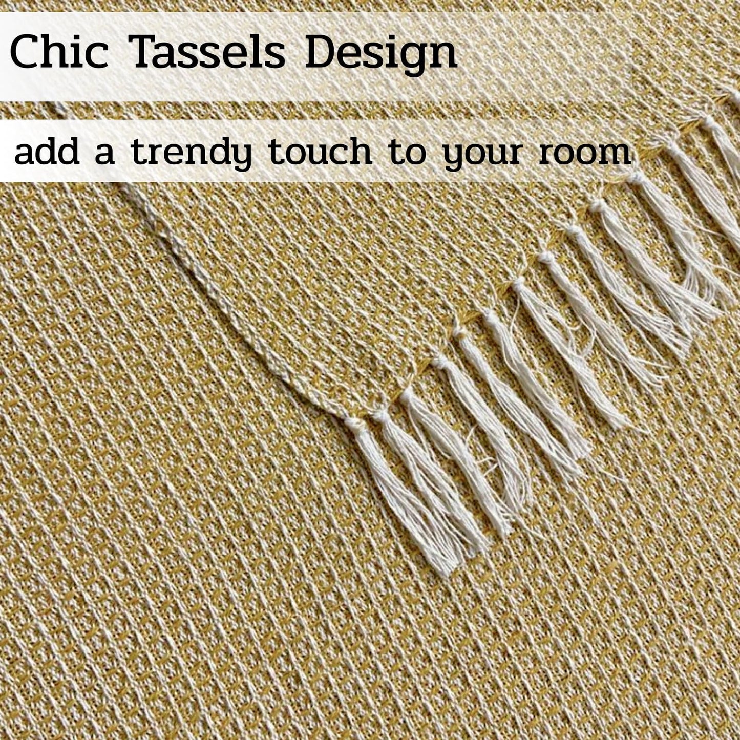 Hand-Knitted All Season Throw Blanket – Cotton Blend | Yellow & Beige | 80x52 Inches