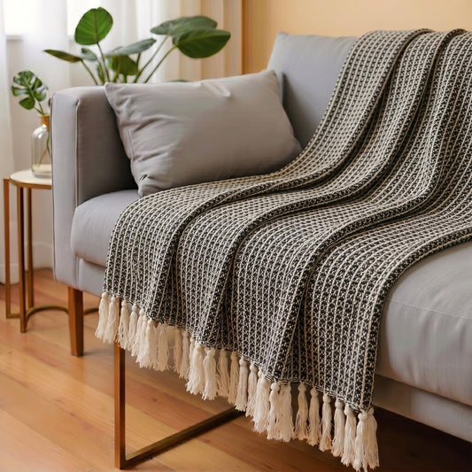 Black & Beige Honeycomb Throw