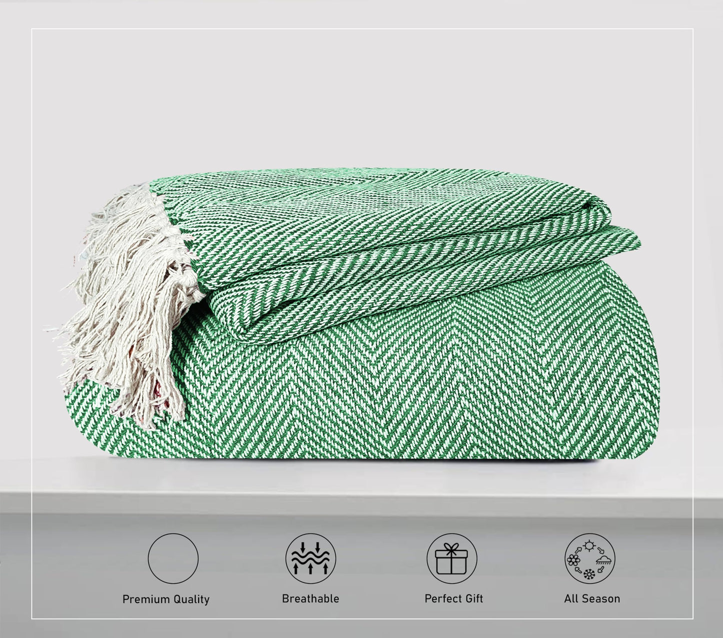 Pure Cotton Green Sofa Throw - Pack of 3