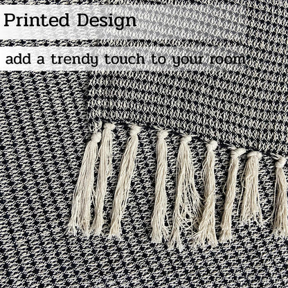 SAJAVAT HOME Hand-Knitted All Season Throw Blanket – Cotton Blend | Black & Beige | 80x52 Inches