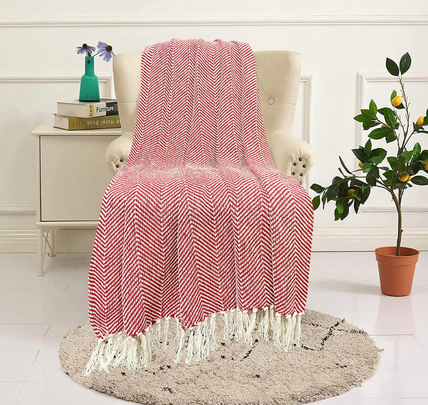 Pure Cotton Red Sofa Throw - Pack of 2