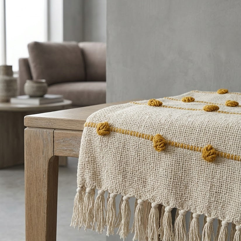 Beige & Yellow Sofa Throw Blanket
