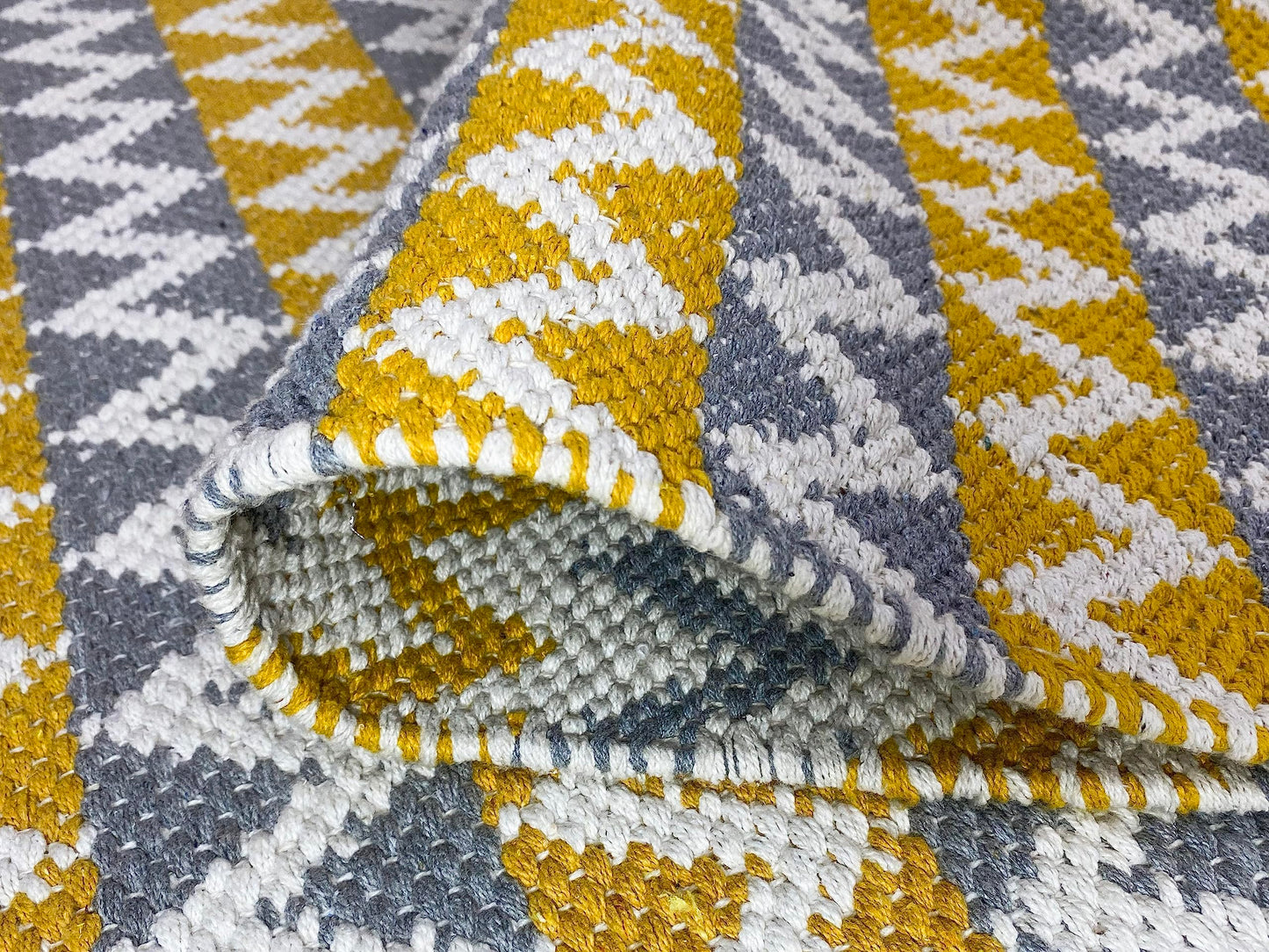 Pure Cotton Floor Rug  – Tuscan Sun Yellow & Grey | Hand-Woven | 3x5 Feet (36x60 Inches)