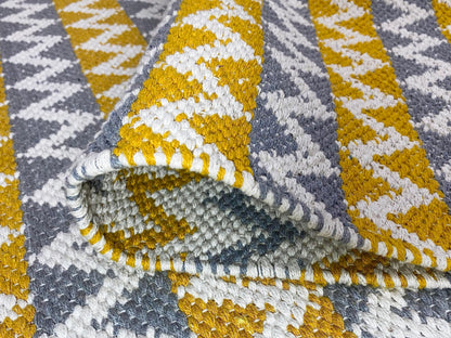 Pure Cotton Floor Rug  – Tuscan Sun Yellow & Grey | Hand-Woven | 3x5 Feet (36x60 Inches)