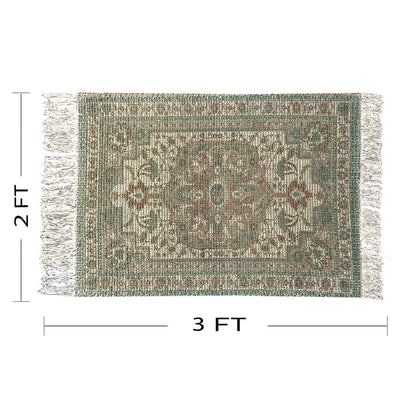 Braided Cotton & Jute Printed Floor Rug – Aegean Green | 2x3 Feet (24x36 Inches)