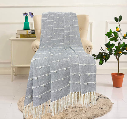 Pure Cotton Beige & Grey Sofa Throw - Pack of 2
