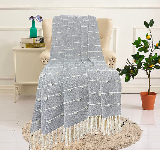 Pure Cotton Beige & Grey Sofa Throw - Pack of 2
