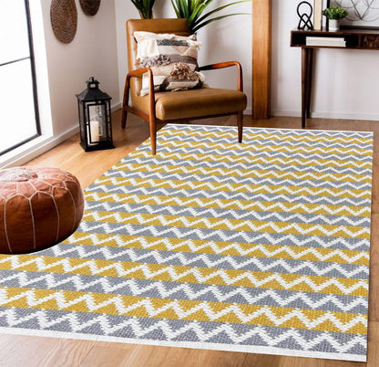Pure Cotton Floor Rug  – Tuscan Sun Yellow & Grey | Hand-Woven | 3x5 Feet (36x60 Inches)