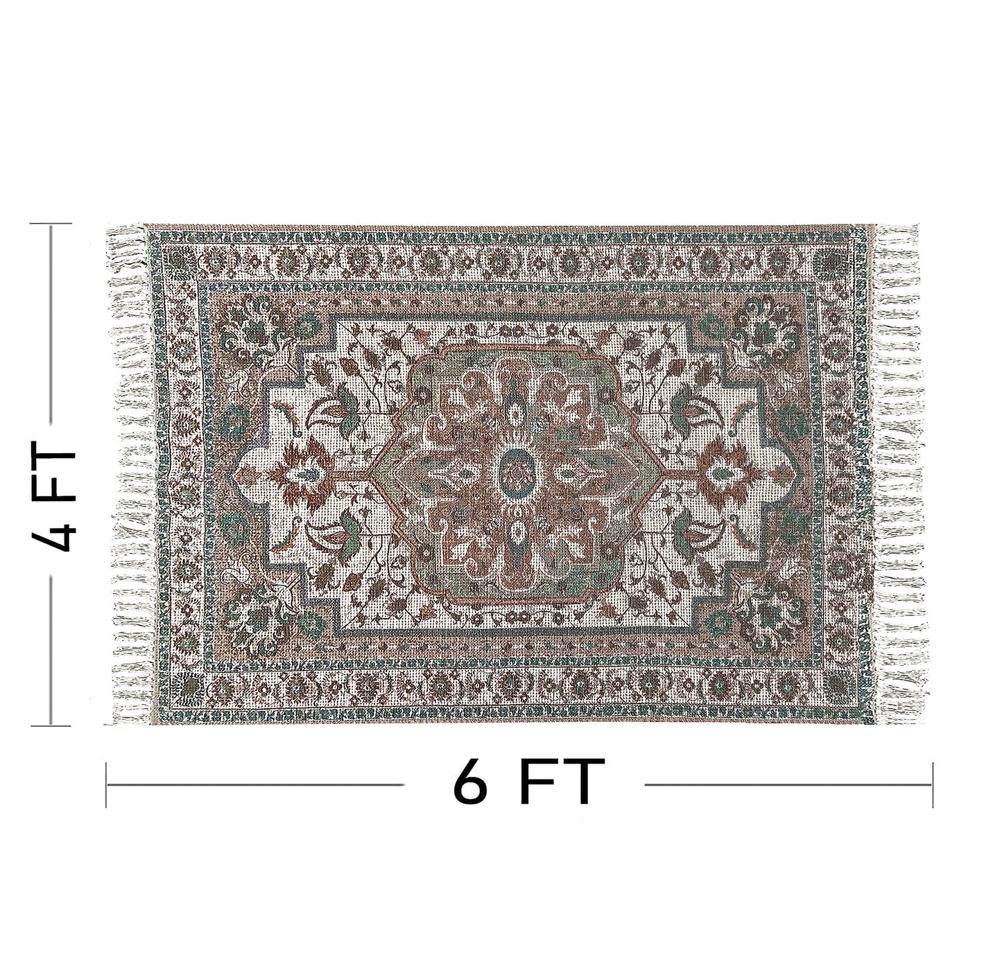 Pure Cotton Floor Rug – Green | Hand-Knitted | 4x6 Feet (48x72 Inches)