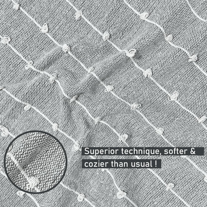 Hand-Knitted All Season Throw Blanket – Cotton Blend | Grey | 80x52 Inches