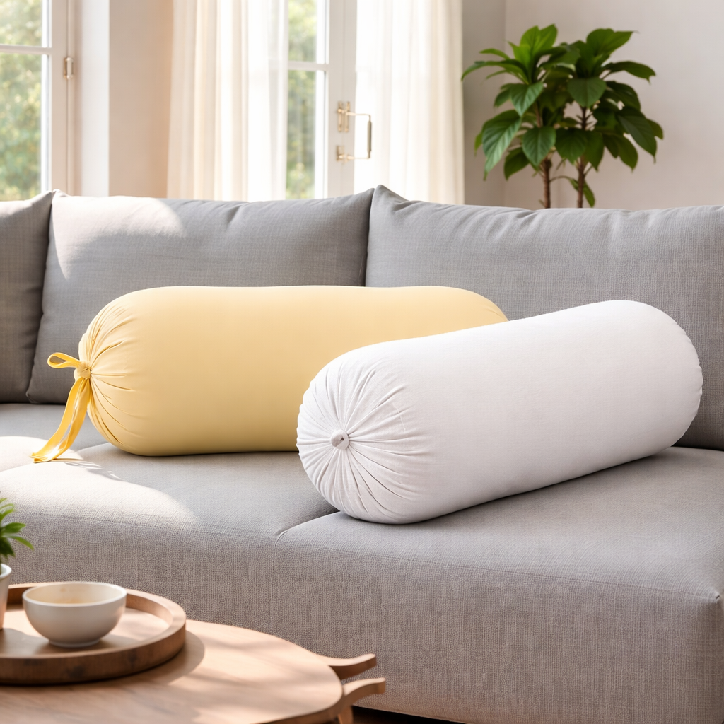 Pure Cotton Yellow Bolster Cover with Filler