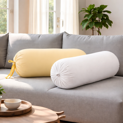 Pure Cotton Yellow Bolster Cover with Filler