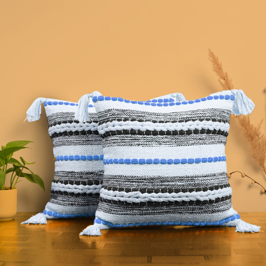 Beige & Blue Cushion Cover 16"x16" Pack of 2
