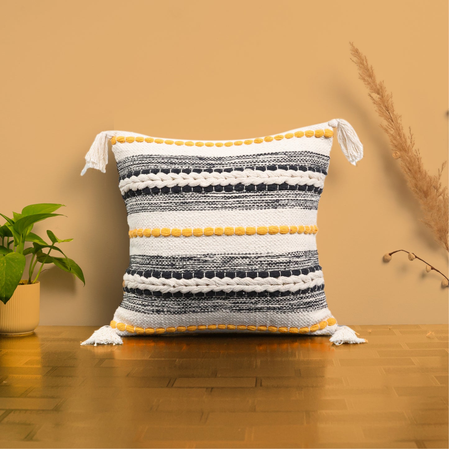 Beige & Yellow Cushion Cover 16"x16"